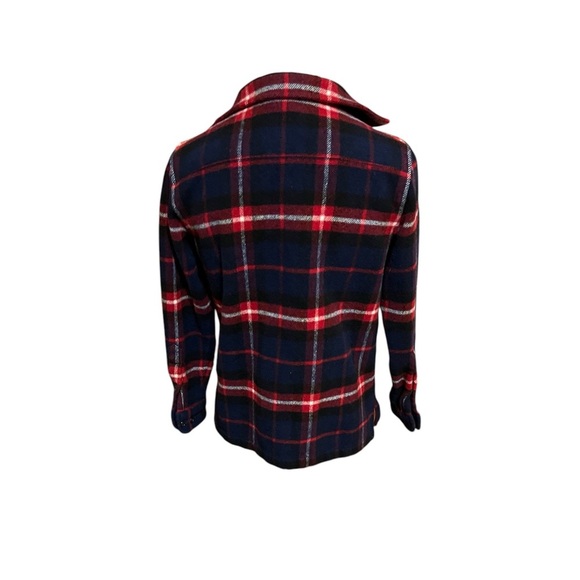Lauren Ralph Lauren 100% Pure Wool Full Zip Jacket Navy Red plaid Women's PS - Picture 2 of 3